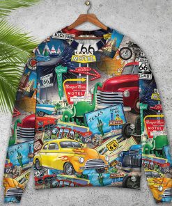Car Route 66 Road Trip Puzzle Christmas Ugly Sweater, Sweatshirt