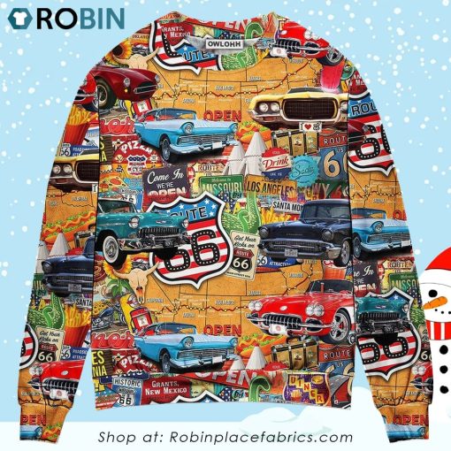 Car Vintage Route 66 Road 3D Printed Christmas Ugly Sweater