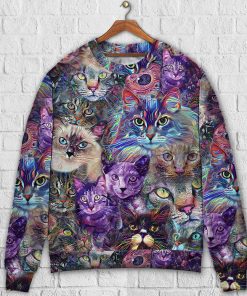 Cat Amazing Psychedelic Purple Christmas Ugly Sweater, Sweatshirt
