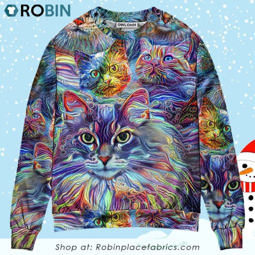 Cat Art Hippie Lover Cat Colorful Ugly Christmas Sweater