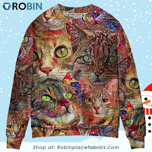 Cat Art Lover Cat Colorful Christmas Ugly Sweater, Sweatshirt