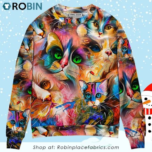 Cat Art Lover Cat Colorful Mixer Style Ugly Christmas Sweater