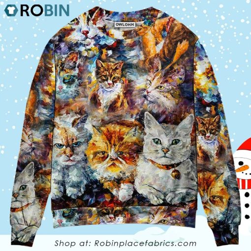 Cat Art Lover Cat Colorful Mixer Ugly Christmas Sweater