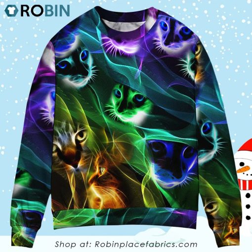 Cat Awesome Flash Neon Style Ugly Christmas Sweater