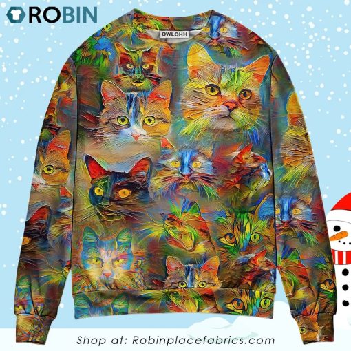Cat Beautiful Colorfull Painting Ugly Christmas Sweater