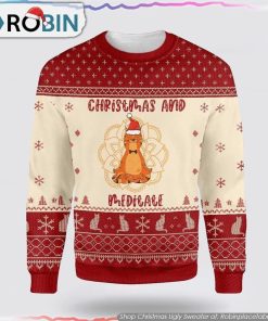 Cat Christmas And Meditate Ugly Christmas Sweater Cat Lover Christmas Sweater