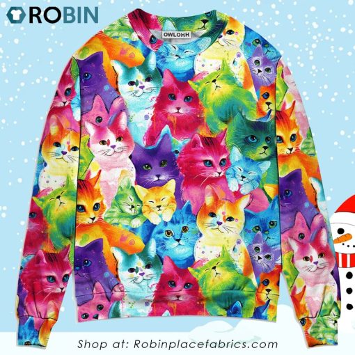 Cat Colorful Little Cute Kitten Happy Life 3D Printed Christmas Ugly Sweater