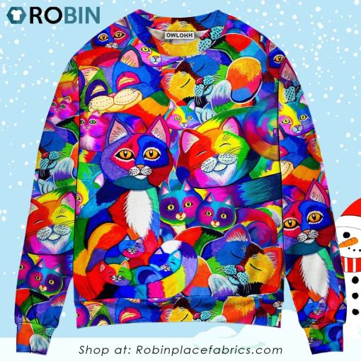 Cat Colorfull Rainbow Style 3D Printed Christmas Ugly Sweater