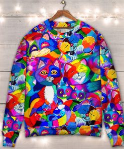 Cat Colorfull Rainbow Style 3D Printed Christmas Ugly Sweater
