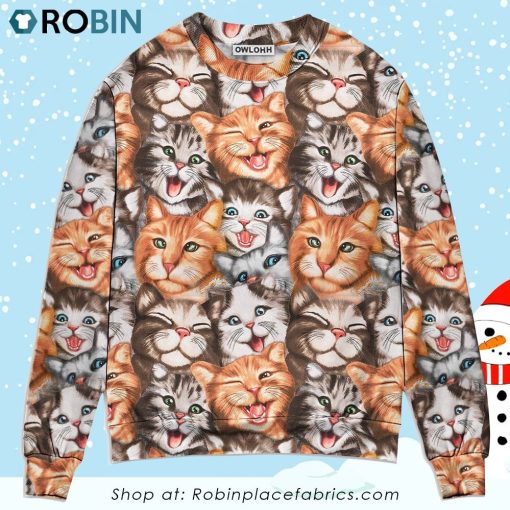 Cat Cute Happy Life With Funny Little Cat 3D Printed Christmas Ugly Sweater