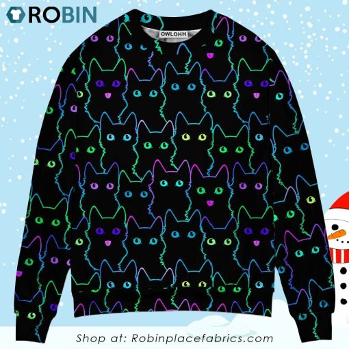 Cat Cute Little Kitten Neon Christmas Ugly Sweater, Sweatshirt
