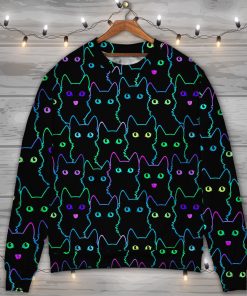 Cat Cute Little Kitten Neon Christmas Ugly Sweater, Sweatshirt