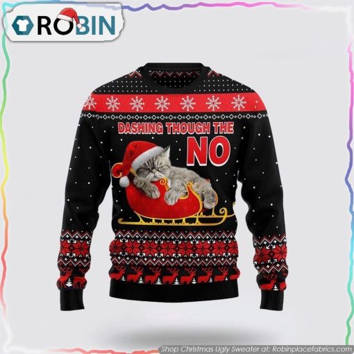 Cat Dashing Through The No Ugly Christmas Sweater Cat Lover Christmas Sweater