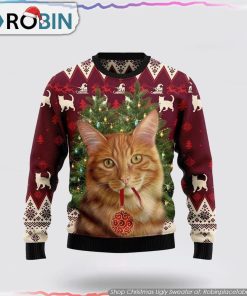 Cat Decor Pine Ugly Christmas Sweater Cat Lover Christmas Sweater
