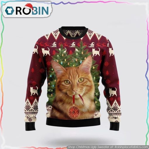 Cat Decor Pine Ugly Christmas Sweater Cat Lover Christmas Sweater