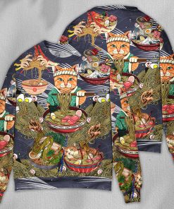 Cat Eating Ramen Lovely Christmas Ugly Sweater, Sweatshirt