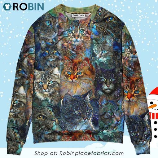 Cat Glass Art Colorful Cat Lover Christmas Ugly Sweater, Sweatshirt