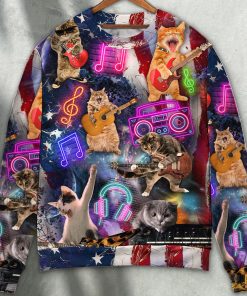 Cat Independence Day Cat Rocker Happy Christmas Ugly Sweater, Sweatshirt
