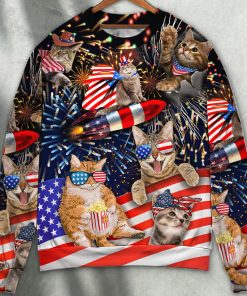 Cat Independence Day Happy Firework Christmas Ugly Sweater, Sweatshirt