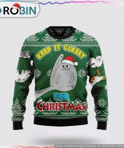 Cat Keep It Classy For Christmas Ugly Christmas Sweater 3D Cat Lover Christmas Sweater