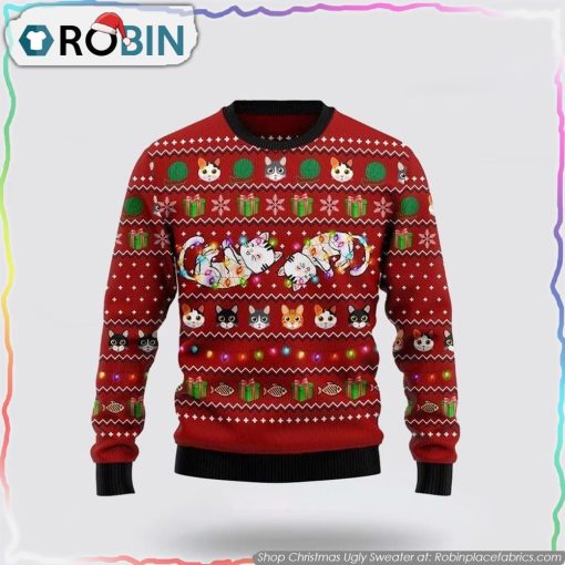 Cat Light Ugly Christmas Sweater Cat Lover Christmas Sweater