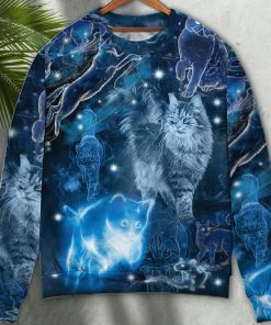 Cat Love Blue Neon Stunning Christmas Ugly Sweater, Sweatshirt