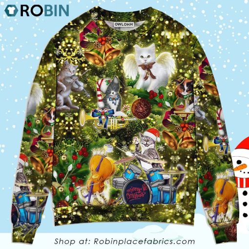 Cat Merry Christmas Angel 3D Printed Christmas Ugly Sweater