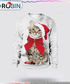 Cat Merry Christmas white Sweater Cat Lover Christmas Sweater