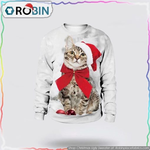 Cat Merry Christmas white Sweater Cat Lover Christmas Sweater