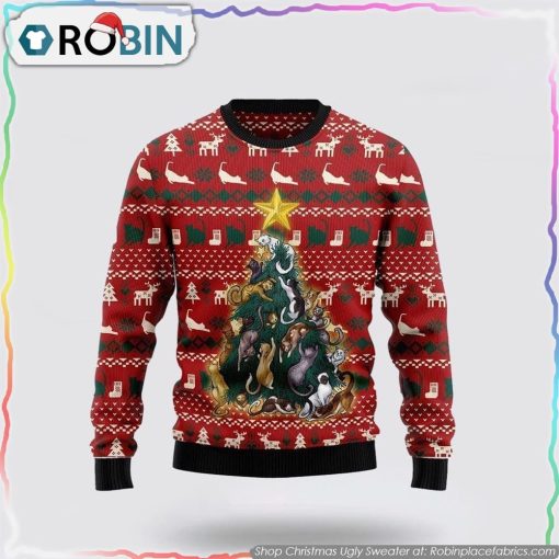 Cat Naughty Pine Ugly Christmas Sweater Cat Lover Christmas Sweater