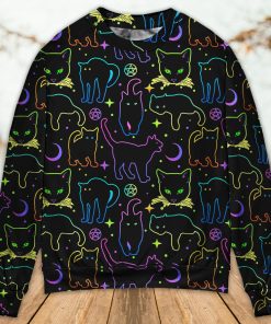 Cat Neon Colorful Playing With Kitten Magical Christmas Ugly Sweater, Sweatshirt Cat Neon Colorful Playing With Kitten Magical Christmas Ugly Sweater, Sweatshirt