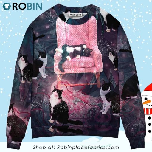 Cat On The Pink Chair So Lovely Ugly Christmas Sweater