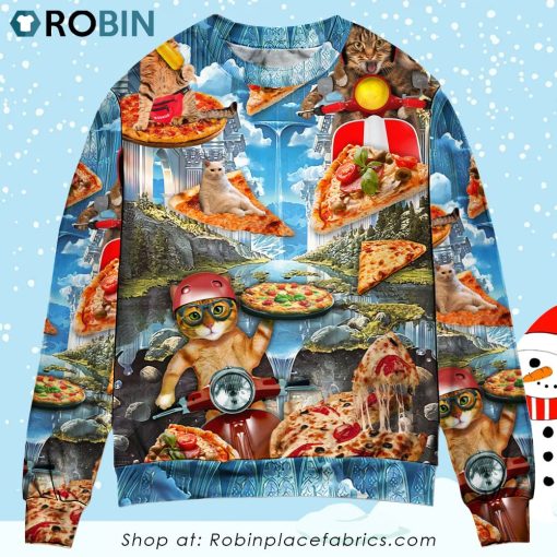 Cat Pizza Cat Funny Style Christmas Ugly Sweater, Sweatshirt