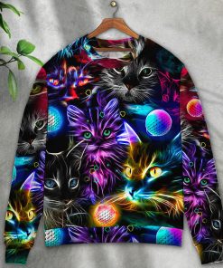 Cat Play Golf Neon Lightning Colorful Style Christmas Ugly Sweater, Sweatshirt Cat Play Golf Neon Lightning Colorful Style Christmas Ugly Sweater, Sweatshirt