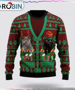 Cat Pocket Xmas Christmas Ugly Sweater Cat Lover Christmas Sweater