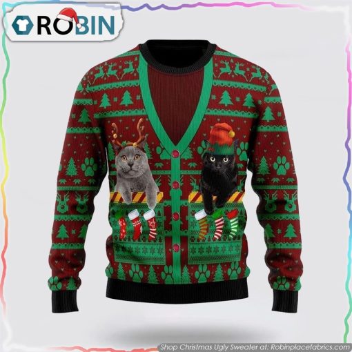 Cat Pocket Xmas Christmas Ugly Sweater Cat Lover Christmas Sweater