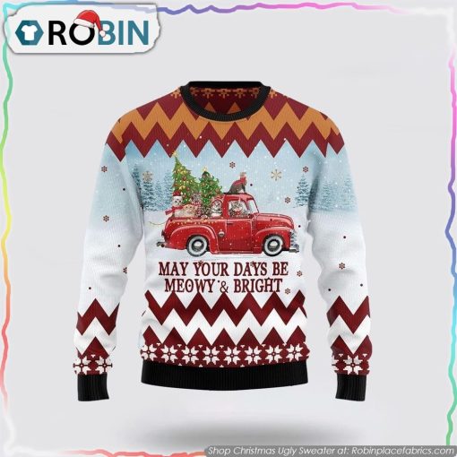 Cat Red Truck Ugly Christmas Sweater Cat Lover Christmas Sweater