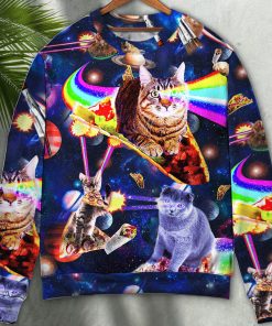 Cat Ride Food In Space Galaxy Ugly Christmas Sweater