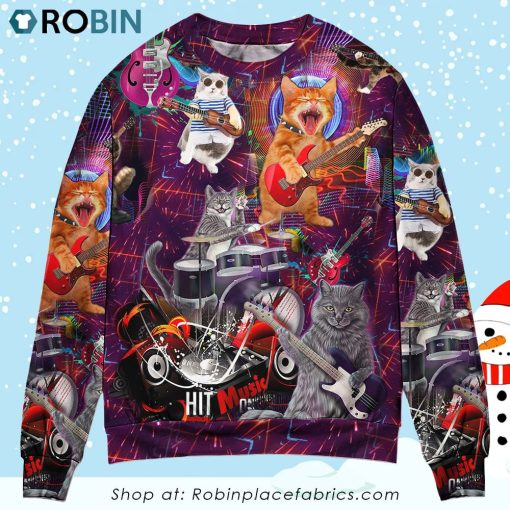 Cat Rocker Funny Style Ugly Christmas Sweater