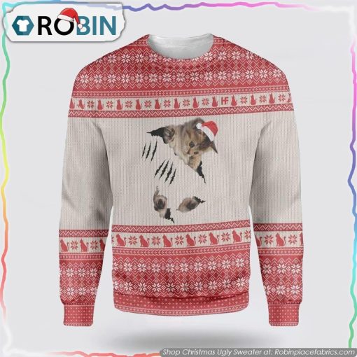 Cat Scratch Christmas Ugly Sweater Cat Lover Christmas Sweater