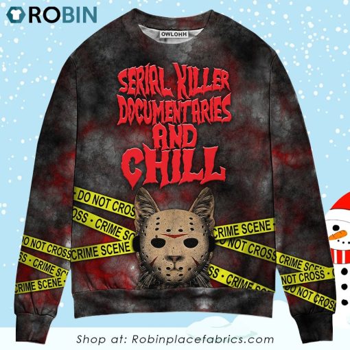 Cat Serial Killer Documentaries And Chill Ugly Christmas Sweater