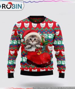 Cat Socks Christmas Ugly Sweater Cat Lover Christmas Sweater