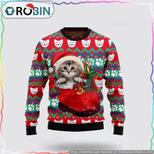 Cat Socks Christmas Ugly Sweater Cat Lover Christmas Sweater