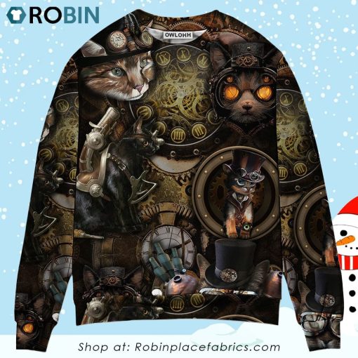 Cat Steampunk Art It’s All About Magic Christmas Ugly Sweater, Sweatshirt