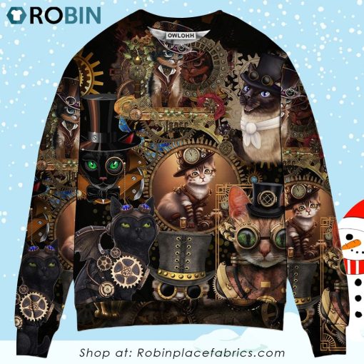 Cat Steampunk Art Keep Calm And Steampunk Christmas Ugly Sweater, Sweatshirt