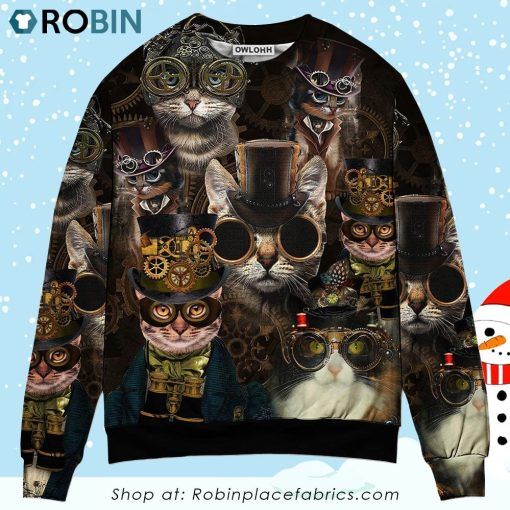 Cat Steampunk Art Machines Lover Ugly Christmas Sweater