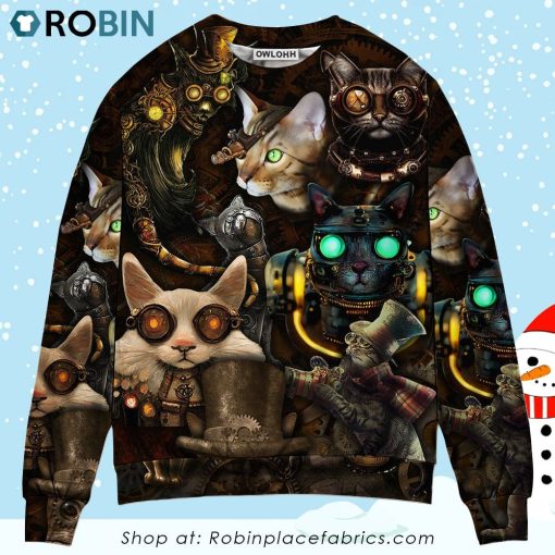 Cat Steampunk Art Steal Heart 3D Printed Christmas Ugly Sweater