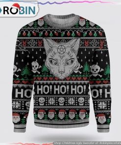 Cat Sweater Wicca Black Cat Ho Ho Ho Christmas Pattern Ugly Sweater Cat Lover Christmas Sweater Cat Sweater Wicca Black Cat Ho Ho Ho Christmas Pattern Ugly Sweater Cat Lover Christmas Sweater