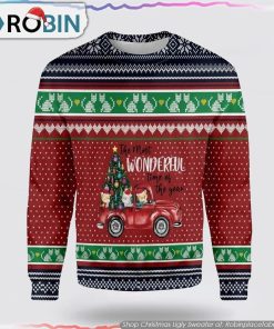 Cat The Most Wonderful Time Of Year Christmas Ugly Sweater Cat Lover Christmas Sweater