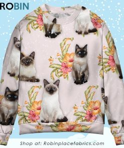 Cat Tropical Floral Siamese Cat Ugly Christmas Sweater